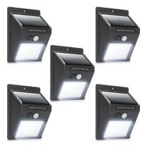 2X Kit 5 Luminaria Solar Luz Led Com Sensor Presença Automát