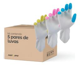 2X Kit 5 Par Luva Para Limpeza Antialérgica Reforçada Colori