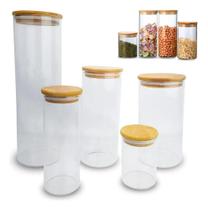 2X Kit 5 Potes De Vidro Herméticos Com Tampa De Bambu Para M