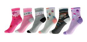 2X Kit 6 Pares De Meias Infantil Menina Colorida Algodão 2X Kit 6 Pares De Meias Infantil Menina Colorida Algodão