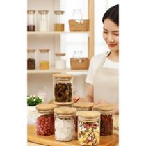 2x Kit 6 Potes Herméticos Bambu 200ml: Cozinha Organizada!