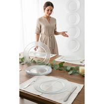 2x Kit 6 Pratos Rasos Vidro 26cm Transparentes Elegantes