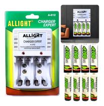 2X Kit 8 Pilhas Recarregáveis + Carregador Rápido Bivolt Aa/