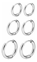 2X Kit Brinco Argola Masculino Feminino Aço Inox 3 Pares