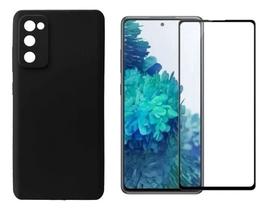 2X Kit Capa Aveludada Preta Para Galaxy S20 Fe + Pelicula 3D
