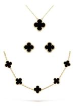 2X Kit Conjunto Colar Brinco Choker Trevo Virgínia Grife Pre