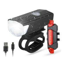 2X Kit Farol Bike Frontal + Pisca Traseiro Led Usb Recarregá 2X Kit Farol Bike Frontal + Pisca Traseiro Led Usb Recarregá