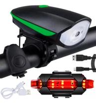 2X Kit Farol Buzina E Lanterna Bike Led Recarregável Bicicle 2X Kit Farol Buzina E Lanterna Bike Led Recarregável Bicicle