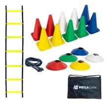 2X Kit Funcional Agilidade 10 Cones 10 Pratos Escada Corda D 2X Kit Funcional Agilidade 10 Cones 10 Pratos Escada Corda D