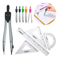 2X Kit Geométrico Régua, Transferidor, 2 Esquadros + Compass 2X Kit Geométrico Régua, Transferidor, 2 Esquadros + Compass