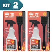 2x Kit Limpar Grelhas e Espeto + Escova De Aço Churrasco Limpador desengordurante