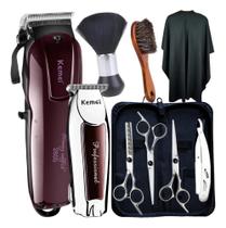 2X Kit Maquina Cortar Cabelo Tesoura Profissional E Acessóri