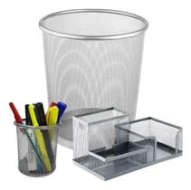 2X Kit Organizador Home Office Lixeira Porta Treco Porta Láp