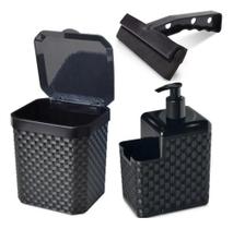 2X Kit Pia 3 Peças Lixeira Porta Detergente Esponja E Rodo P