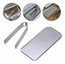 2X Kit Pinça Bandeja Inox Estufa Esterilizador Alicate Cutíc