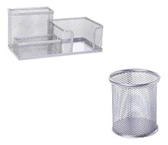 2X Kit Porta Caneta + Porta Treco Organizador Mesa Escritóri