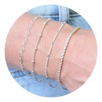 2X Kit Pulseiras Feminina Banhada A Prata 925 Mix 04 Pulseir