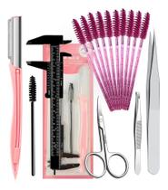 2X Kit Sobrancelhas Navalha Escovinha Pinças Material Inicia