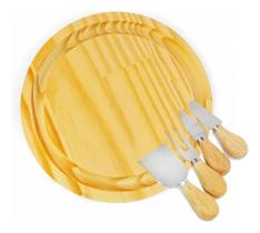 2X Kit Tábua E Facas Para Queijo Frios Petiscos 5 Pc Madeira