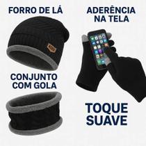 2X Kit Touca Gorro Cachecol + Luva Touch Inverno Lã Pelinho