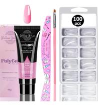 2X Kit Unha Gel Poligel Polygel Unhas Molde F1 Lixa Pincel