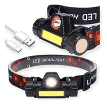 2X Lanterna Cabeça Capacete Recarregavel Led T6 Forte + Led