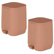 2x Lixeira Cozinha Banheiro 6L Ou Aura Com Pedal Marrom