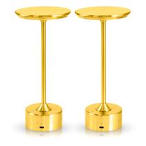 2x Luminária de Mesa Candeeiro Led Dourada Sem Fio Tutto Home Recarregável Grande