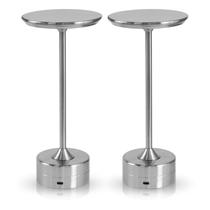 2x Luminária de Mesa Candeeiro Led Prata Sem Fio Tutto Home Recarregável Grande
