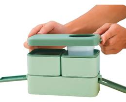 2X Marmita Dupla 1050Ml Com Divisória E Kit Talheres