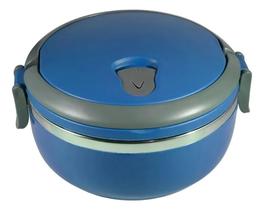 2X Marmita Hermética Dupla Azul Redonda 1,4 Litros Fit Inox