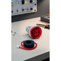 2x Medidor Tensão Corrente 100A 22mm Digital Vermelho