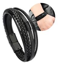 2X Mix Pulseiras Masculina Homem Couro Trançada P02