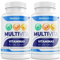 2x MultiVita Vitamina K2 D3 Cálcio Multivitamínico 800mg 4 meses de tratamento