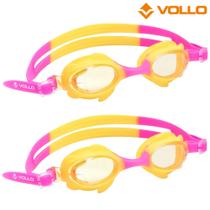 2x óculos de natação infantil shark fin rosa e amarelo vollo