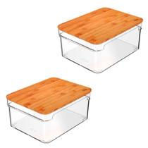 2X Organizadores 3L Tampa de Bambu Cor Natural Clear - Ou 2X Organizadores 3L Tampa de Bambu Cor Natural Clear - Ou