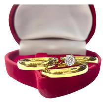 2X Par Aliança Dourada Compromisso 4Mm - Caixinha Anel
