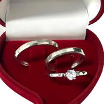 2X Par Aliança Namoro Compromisso Prata 3Mm Fina + Caixinha