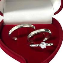 2X Par Alianças Compromisso Namoro Prata 3Mm + Caixinha Anel