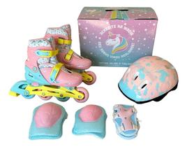 2X Patins Infantil Feminino 2 Em 1 Inline Triline +Kit Prote 2X Patins Infantil Feminino 2 Em 1 Inline Triline +Kit Prote