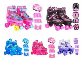 2X Patins Infantil Roller 4 Rodas + Capacete Ajustável Prote