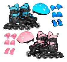 2X Patins Roller Ajustável Infantil Com Kit Proteção Complet 2X Patins Roller Ajustável Infantil Com Kit Proteção Complet