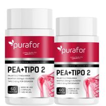 2x PEA 600 Palmitoiletanolamida Bioativa com Colágeno Tipo 2 60 Cáps Purafor