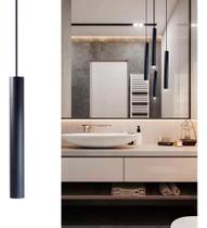 2X Pendente Tubo Alumínio Preto 30 Cm Banheiro Lavabo Modern
