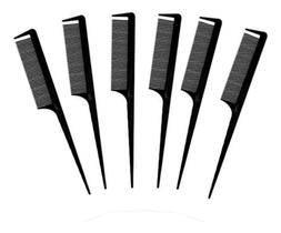 2X Pente Profissional Com Separador De Mecha Preto Kit 6 Uni
