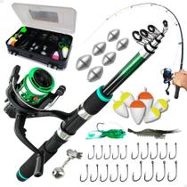 2X Pescamping Kit Pesca Completo - 1 Vara Fibra De Vidro E
