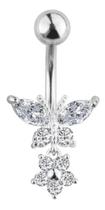 2X Piercing De Umbigo Prata Pendurado Pedra Borboleta Flor
