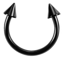 2X Piercing Septo Ferradura Titânio Spike Preto Prata