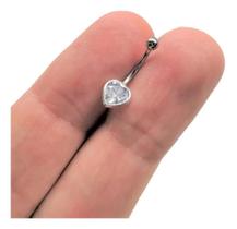 2X Piercing Umbigo Coração Prata 925 Haste Em Aço 316L