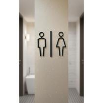 2x Placa Banheiro H M Unissex Elegante MDF Preto 15,5cm